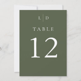 Olive Green Monogram Trouwtafel Nummers Kaart