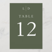 Olive Green Monogram Trouwtafel Nummers Kaart (Voorkant)