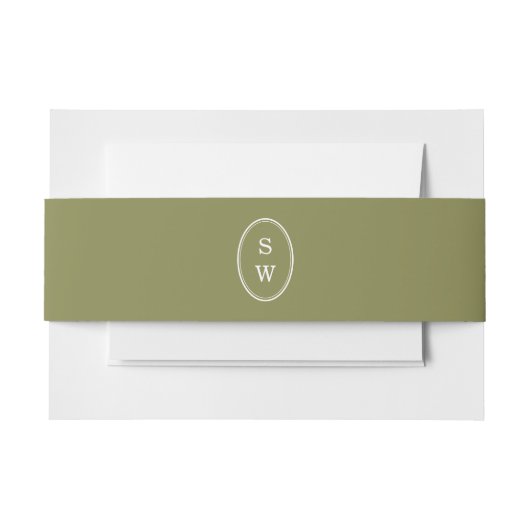 Olive Green Monogram Wedding Belly Band Uitnodigingen Wikkel (Voorkant Voorbeeld)