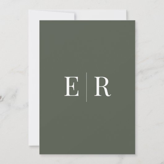 Olive Green Monogram Wedding Details Kaart (Achterkant)