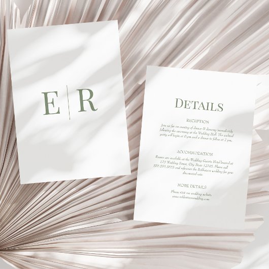 Olive Green Monogram Wedding Details Kaart