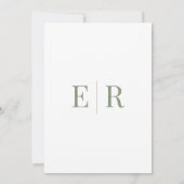 Olive Green Monogram Wedding Details Kaart (Achterkant)
