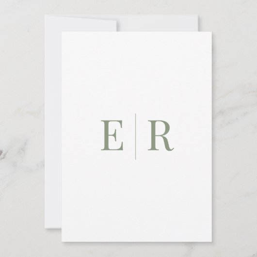 Olive Green Monogram Wedding Details Kaart (Achterkant)