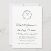 Olive Green Monogram Wreatscript Invitation Kaart (Voorkant)