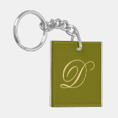 Olive Green Monogramma D Aangepast Initiaal Monogr Sleutelhanger (Voorkant Links)
