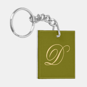 Olive Green Monogramma D Aangepast Initiaal Monogr Sleutelhanger