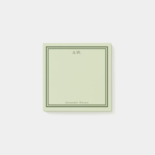Olive Green Monogrammed Post-it® Notes (Voorkant)
