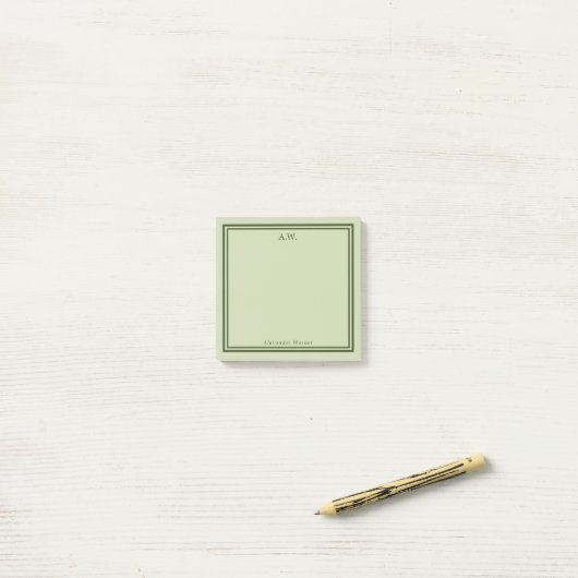 Olive Green Monogrammed Post-it® Notes (Op bureau)