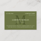 Olive Green Monogrammed Professional Visitekaartje (Voorkant)