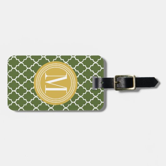 Olive Green Moroccan Lattice Personalized Bagagelabel (Voorkant horizontaal)
