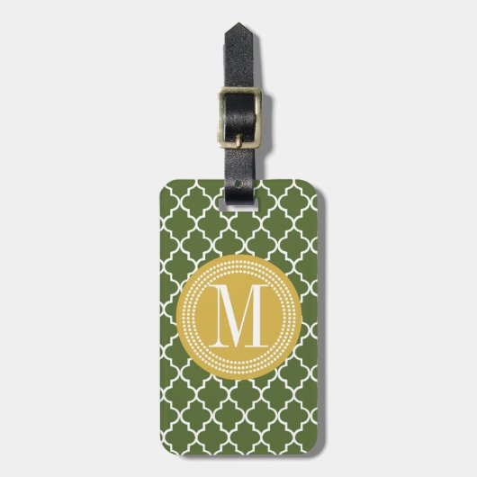 Olive Green Moroccan Lattice Personalized Bagagelabel (Voorkant verticaal)