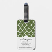 Olive Green Moroccan Lattice Personalized Bagagelabel (Achterkant verticaal)