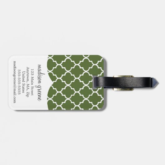 Olive Green Moroccan Lattice Personalized Bagagelabel (Achterkant horizontaal)