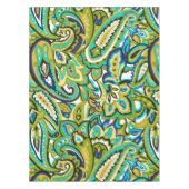 Olive Green Mustard Yellow Turquoise Blue Paisley Tafelkleed (Voorkant)