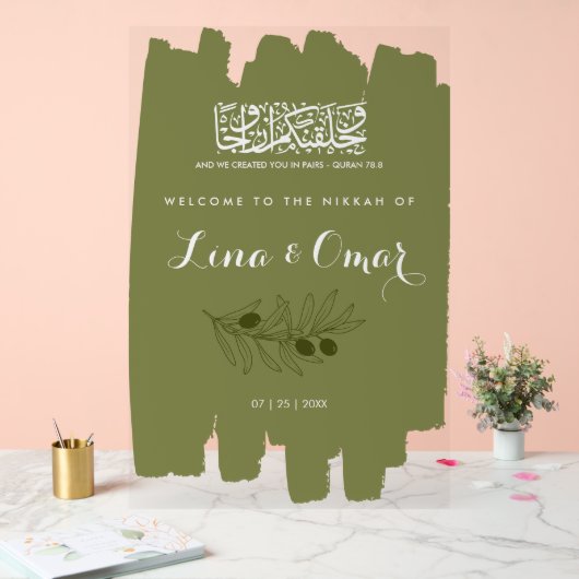 Olive Green Nikkah Acrylic Sign Acryl Bord (Huwelijk)
