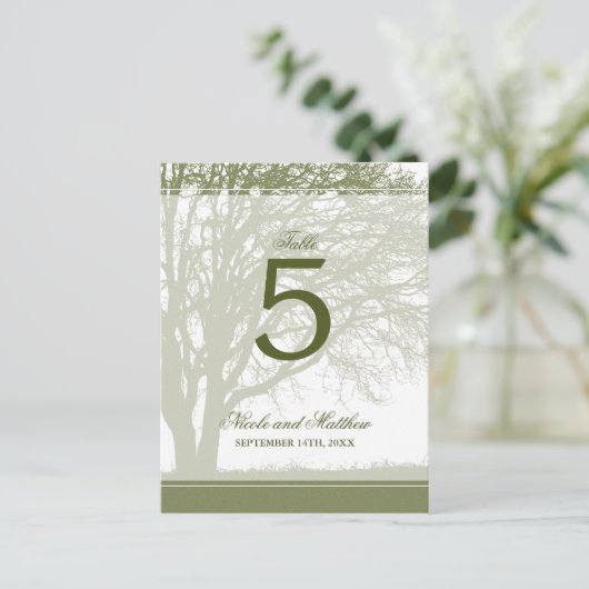 Olive Green Oak Tree Fall Trouwtafel Nummer Briefkaart (Staand voorkant)