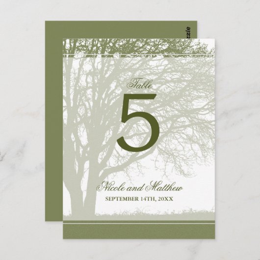 Olive Green Oak Tree Fall Trouwtafel Nummer Briefkaart (Voorkant / Achterkant)