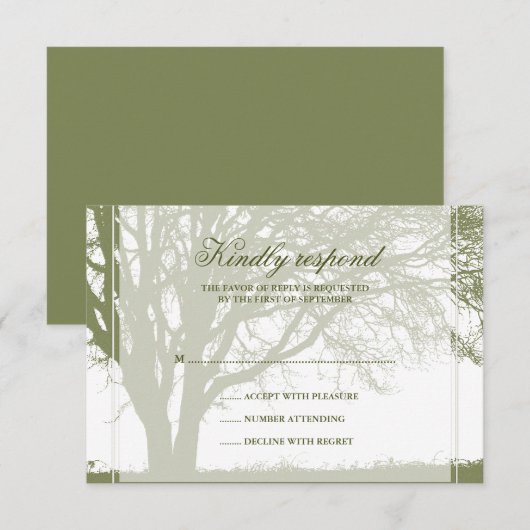 Olive Green Oak Winter Weduwreactiekaart RSVP Kaartje (Voorkant / Achterkant)