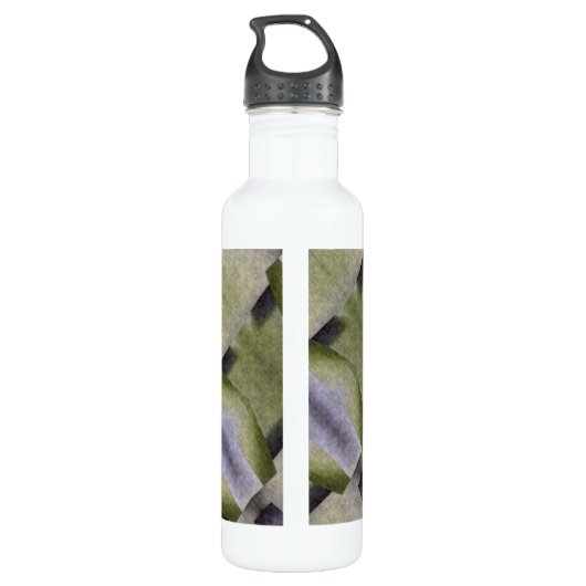 Olive Green Paars Art Deco Abstract Waterfles (Achterkant)