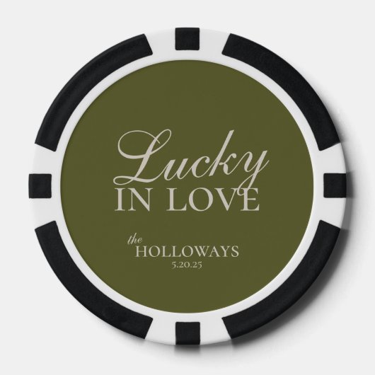 Olive Green Personalized Wedding Guest Book Poker Chips (Voorkant)