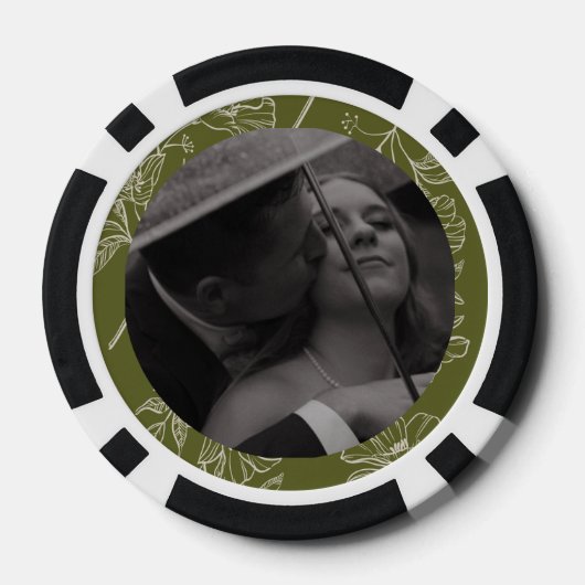 Olive Green Personalized Wedding Guest Book Poker Chips (Achterkant)