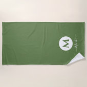 Olive Green Persoonlijke monogram keukenhanddoek Strandlaken (Voorkant)