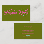 Olive Green Pink Retro Typografie Sterren Visitekaartje (Voorkant / Achterkant)