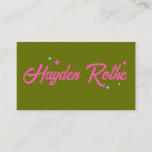Olive Green Pink Retro Typografie Sterren Visitekaartje (Voorkant)