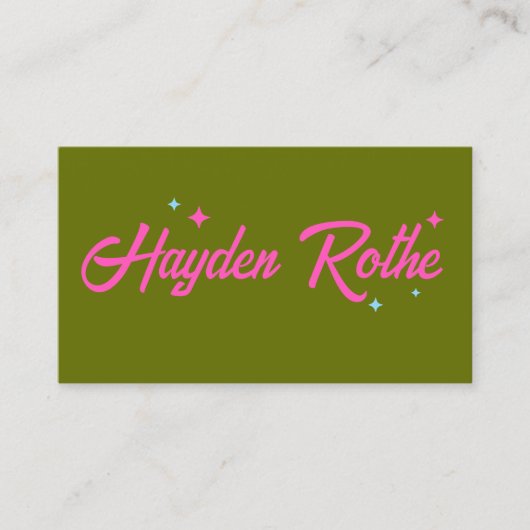 Olive Green Pink Retro Typografie Sterren Visitekaartje (Voorkant)