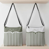 Olive Green Pinstriped Monogram Crossbody Tas