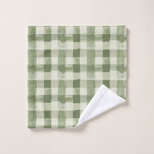 Olive Green Plaid Gingham Geruite Badkamer Bad Handdoek (Wasdoekje)