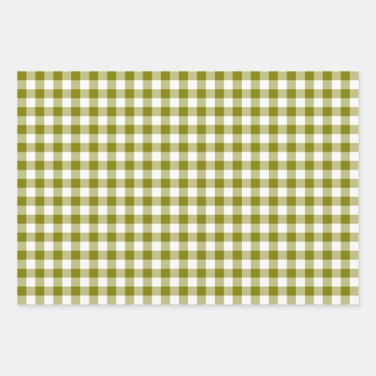 Olive Green Plaid Gingham Inpakpapier Vel (Voorkant 2)