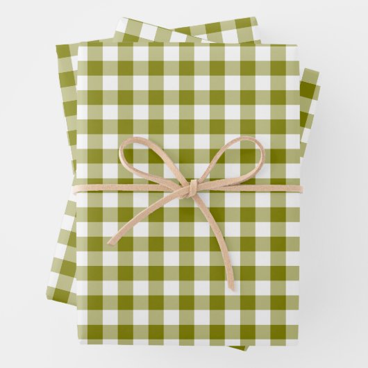 Olive Green Plaid Gingham Inpakpapier Vel (In situ)