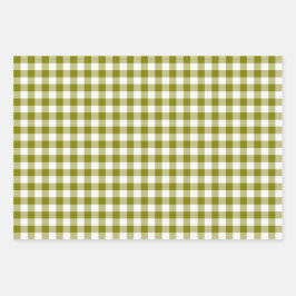Olive Green Plaid Gingham Inpakpapier Vel