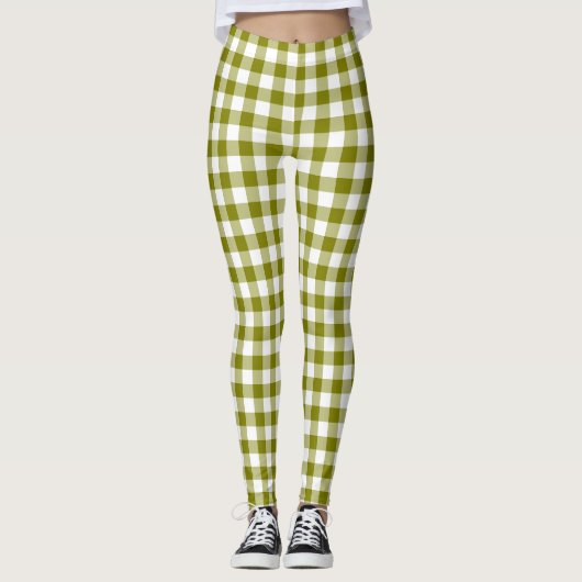 Olive Green Plaid Gingham Leggings (Voorkant)