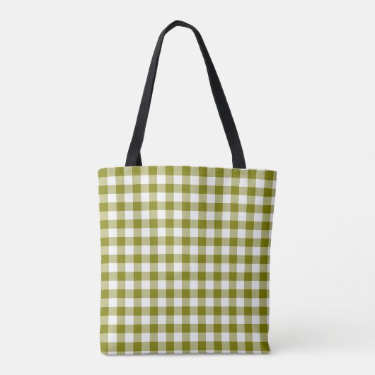 Olive Green Plaid Gingham Personalized Tote Bag (Achterkant)