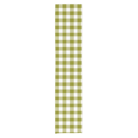 Olive Green Plaid Gingham Table Runner Korte Tafelloper (Voorkant)