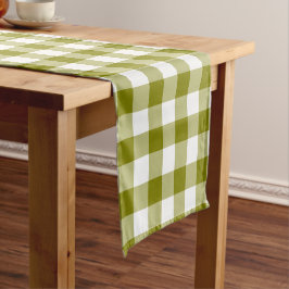 Olive Green Plaid Gingham Table Runner Korte Tafelloper