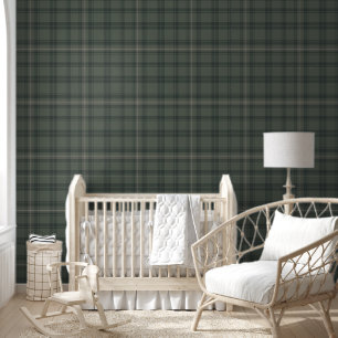 Olive Green Plaid Moderne boerderij Tartan Behang