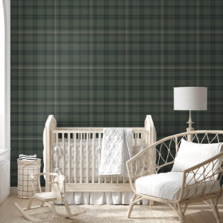 Olive Green Plaid Moderne boerderij Tartan Behang