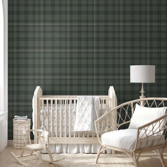 Olive Green Plaid Moderne boerderij Tartan Behang (Kinderen)