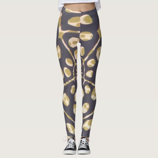 Olive Green Polka Dot Radial Pattern Art Print Leggings (Voorkant)