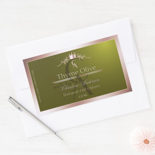 Olive Green Product Label Rose Gold Frame Monogram (Envelop)