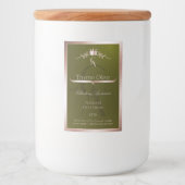 Olive Green Product Label Rose Gold Frame Monogram Voedselcontainer Etiket (Voorkant)
