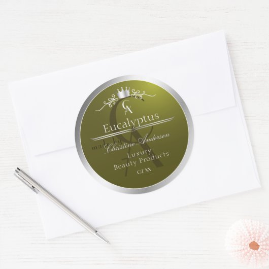 Olive Green Product Label Silver Frame Monogram (Envelop)