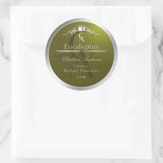 Olive Green Product Label Silver Frame Monogram (Tas)