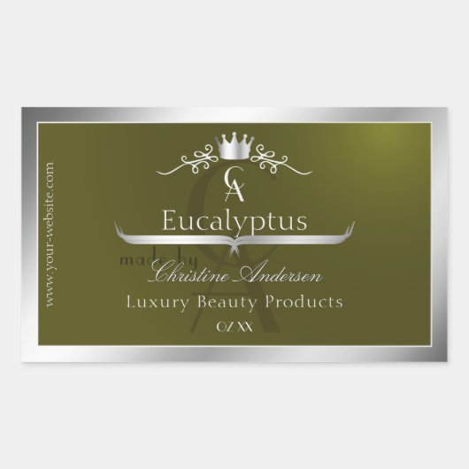 Olive Green Product Label Silver Frame Monogram (Voorkant)