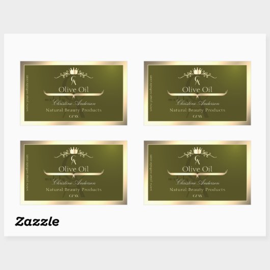 Olive Green Product Label with Gold Frame Monogram (Vel)