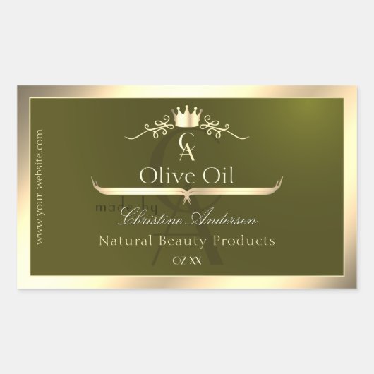 Olive Green Product Label with Gold Frame Monogram (Voorkant)