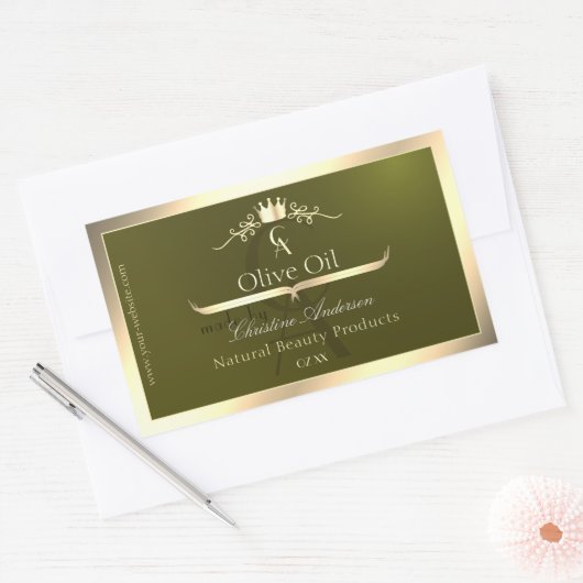 Olive Green Product Label with Gold Frame Monogram (Envelop)